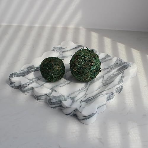 Miniatura 10 de Bandeja de mármol natural de lujo con borde festoneado, bandeja decorativa cuadrada hecha a mano, bandeja para atrapar todas las bandejas