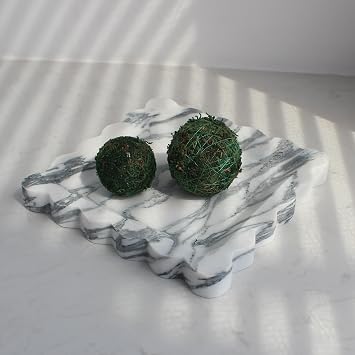 Natural Luxury Marble Tray with Scalloped Edge, Handmade Square Decorative Tray, Catch All Tray for Counter, Dresser, Nightstand and Home Decor