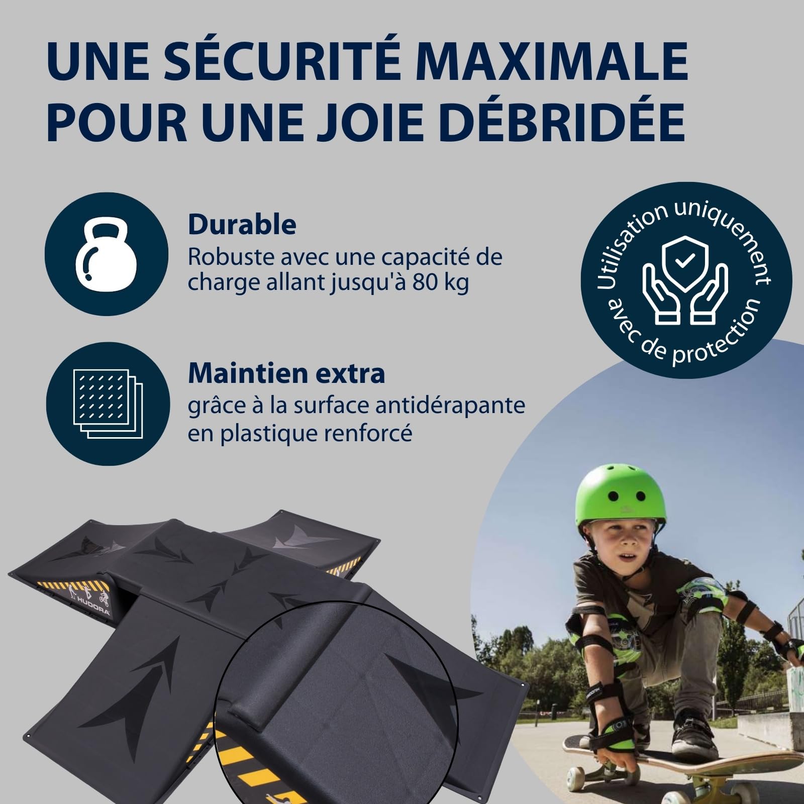HUDORA Rampe de Skate - Set de 3/5 rampes de Skateboard pour la Cour & Le Jardin - Mini Rampe Polyvalente en Plastique pour Enfants & Ados jusqu'à 60/80kg - Equipement de Skatepark pour chez soi