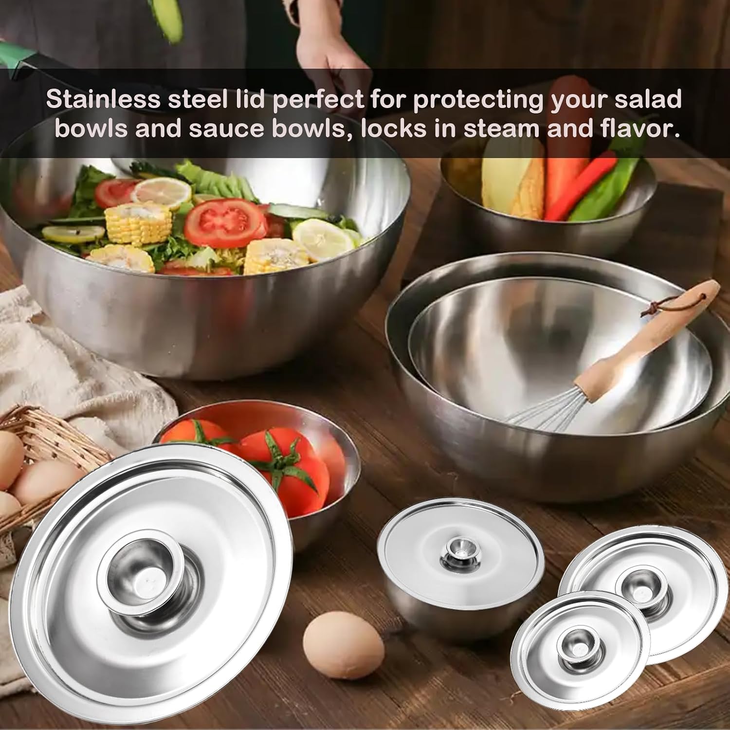 Stainless Steel Cover Bowl 7.1in Universal Lid for Pots Pans and Skillet, Small Frying Pan Lid with Handle for Pot Lid, 18cm