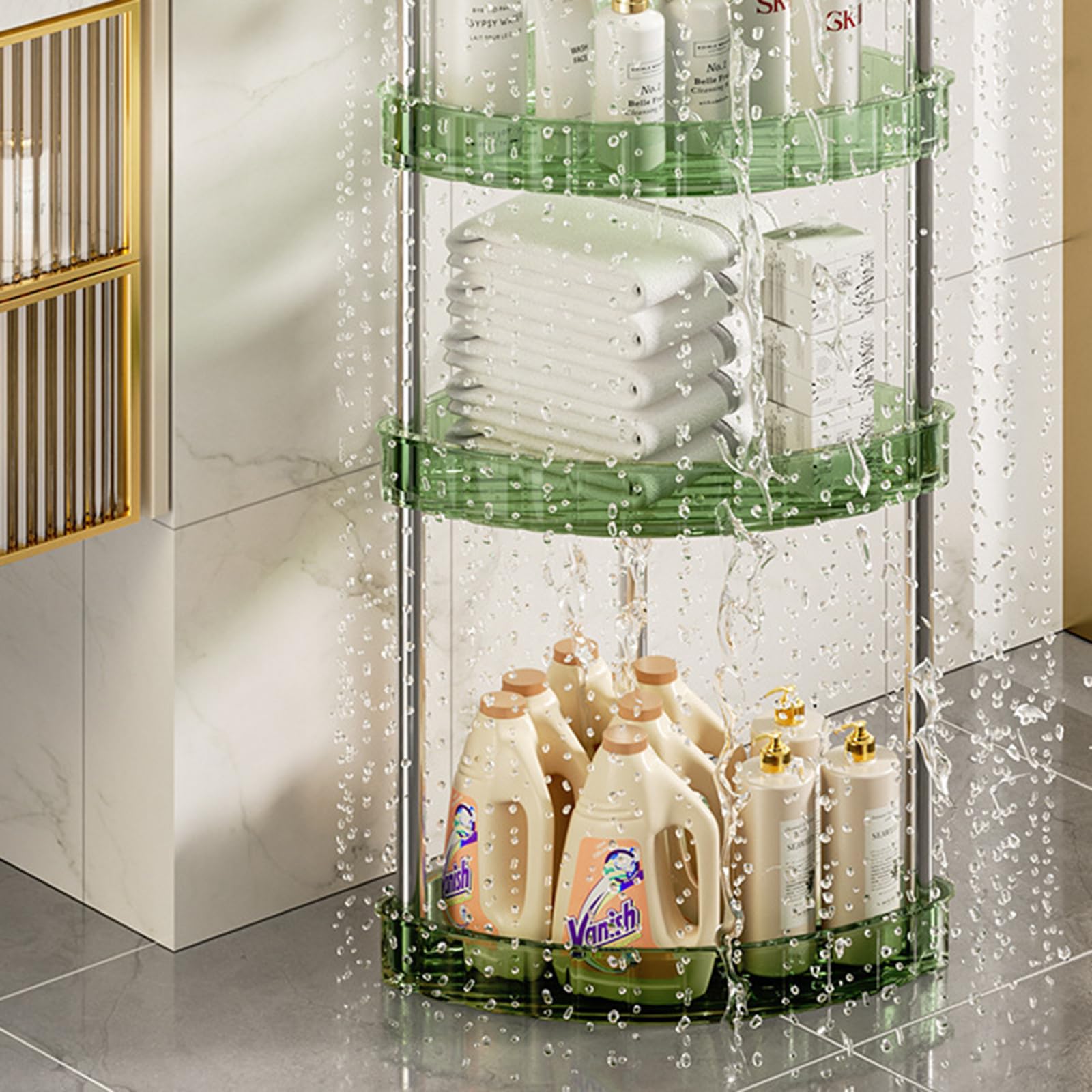 Amazon｜コーナー浴室ラック 三角ラック グリーン 3段 お風呂ラック