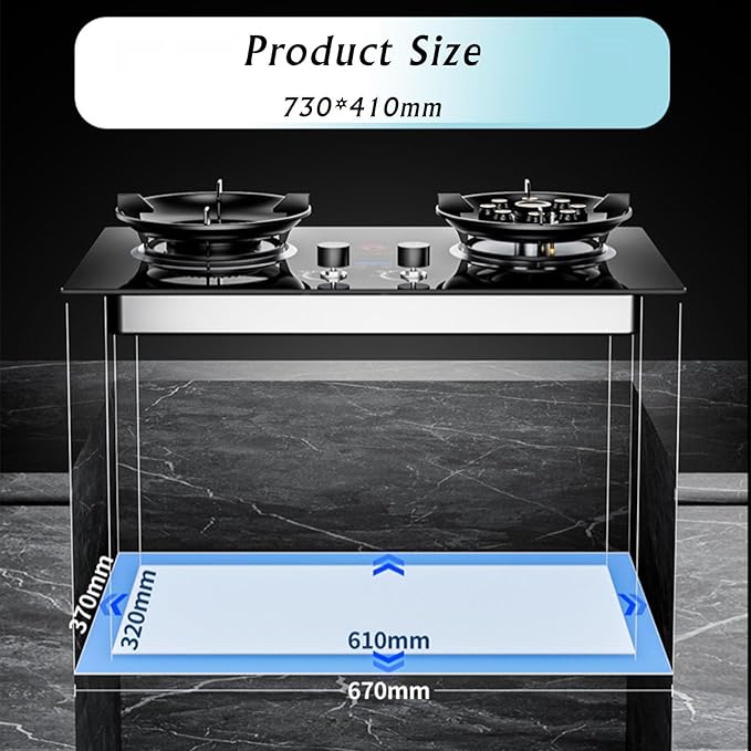 Estufa de Gas 2 Puestos 5.2/7.2KW Vidrio Templado Negro miniatura 2