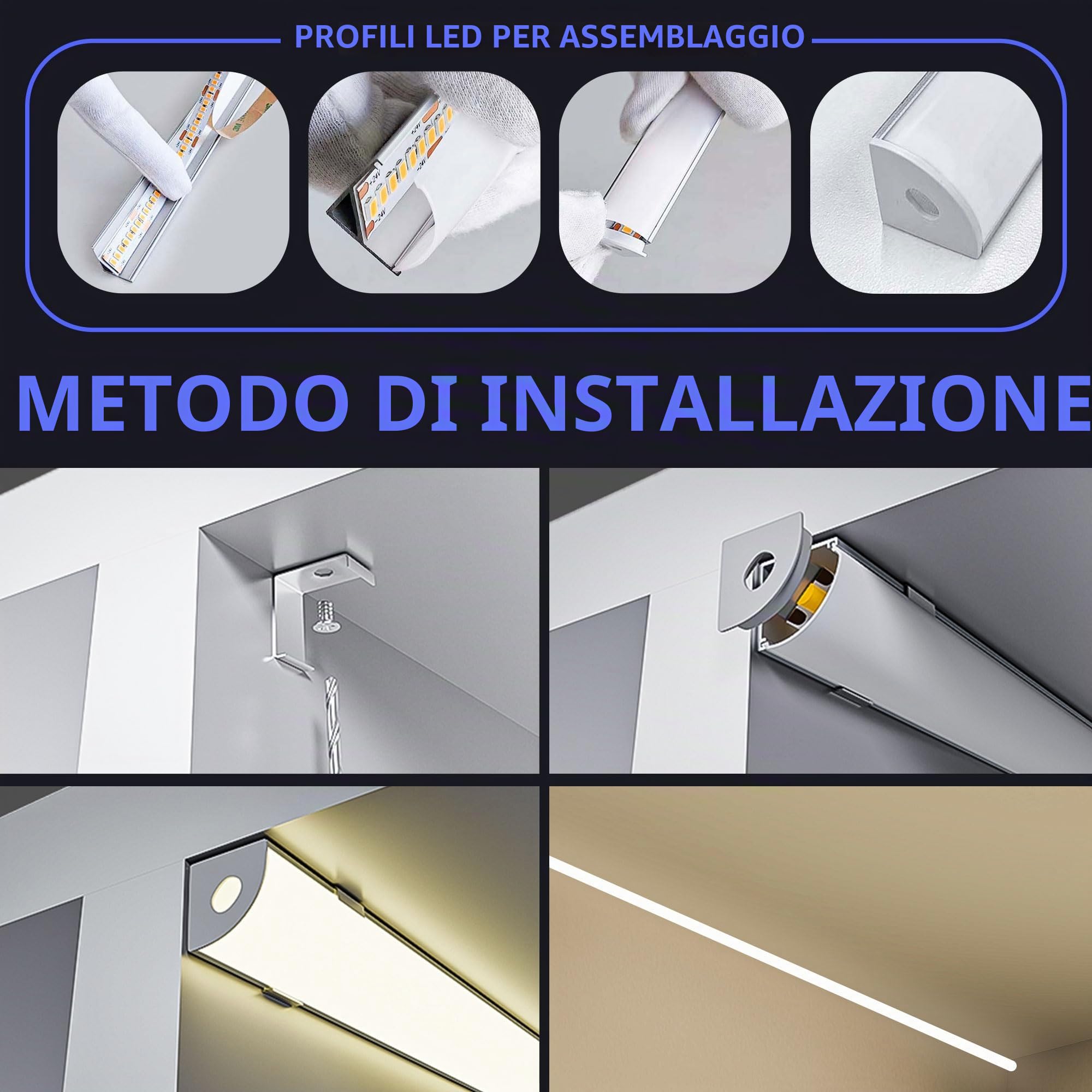 Profilo led angolo di 90 gradi Profili per strisce led 2m x 10 pz, Con coperchio in PC opaco, Dimensioni 15,8 mm x 15,8 mm, Supporta strisce LED fino a 10 mm di larghezza SP30