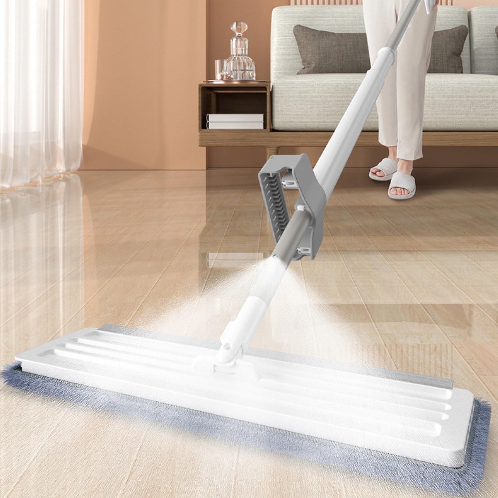 Mopa Para Limpieza Suelos Mopa Spray Húmedo Con Almohadillas Microfibra Lavables,Mopa Para Suelos Madera Para Uso Doméstico O Comercial Mopa Plana Seco Húmedo ( Color : White , Size : 4 Washable Pads