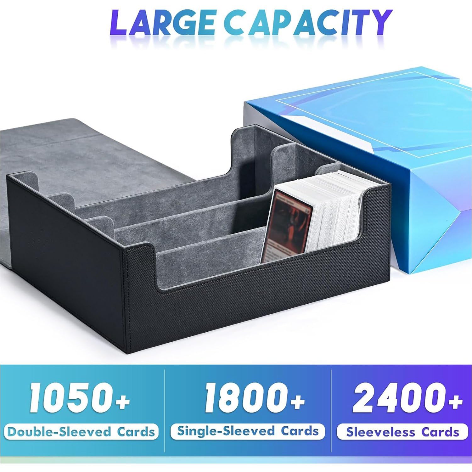 Scatola Porta Carte per Carte Collezionabili, Porta Carte con Chiusura Magnetica per Mazzo con Caricamento Laterale Superiore Scatola per Carte da Gioco Nero + Blu Resistente