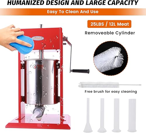 Miniatura 25 de Hakka - Embutidor de salchichas de 11 libras/5 L, dos velocidades de llenado de acero pintado en aerosol vertical 7-11 libras