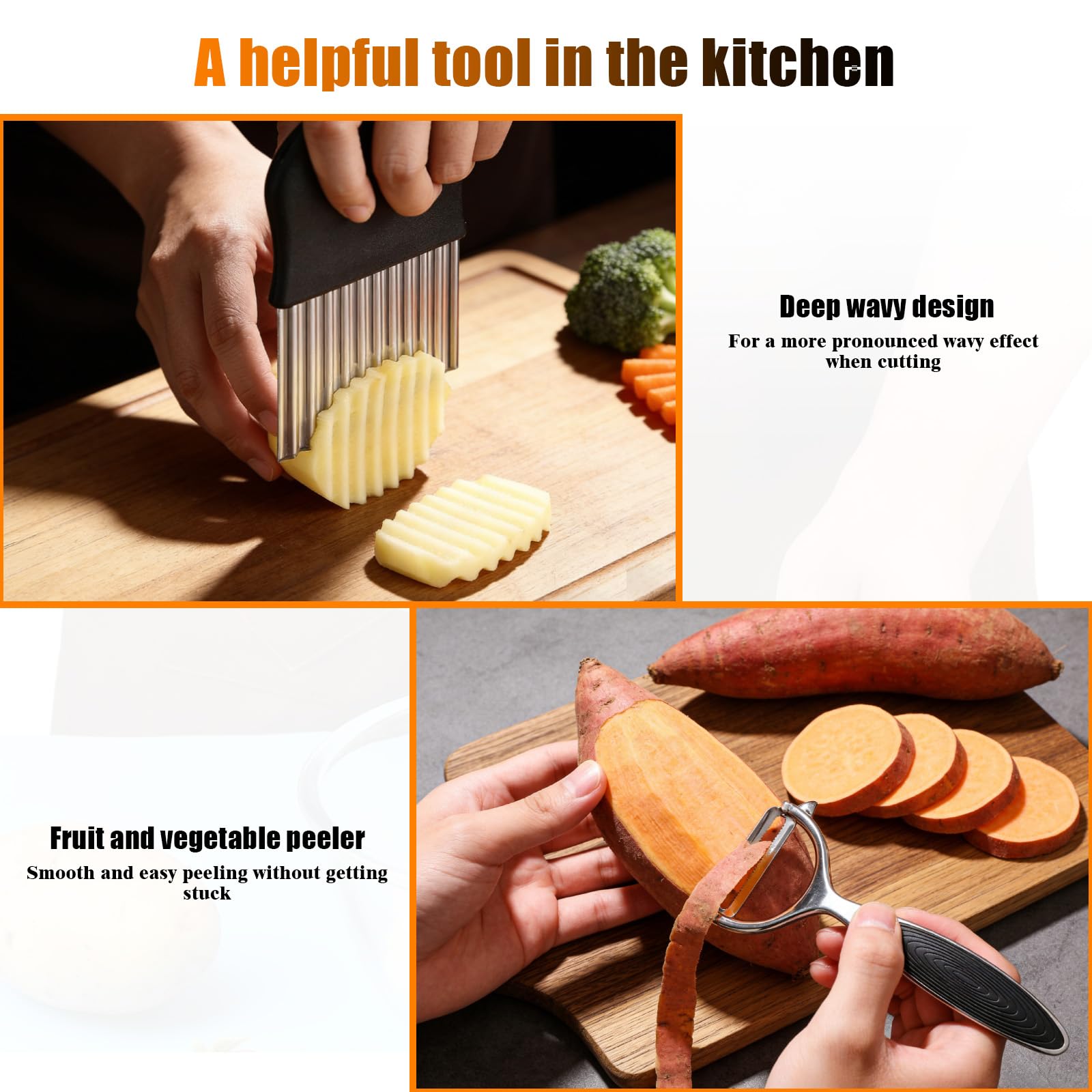 3 Pcs Machacador de Patatas, Acero Inoxidable Aplastador Patatas Cocidas, Manual Pasapures, Pasa Pures Cocina, Potato Masher con Cortador Ondulado para Aguacate, Frijoles, Carne, Verduras