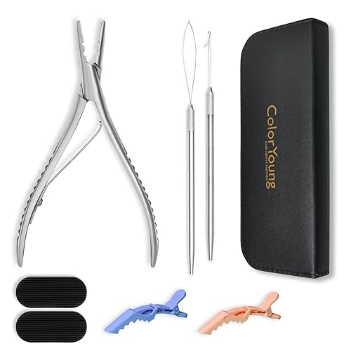 Alicates para extensiones de cabello, alicates de pelo de 2 agujeros, kit de herramientas de extensión de cabello para extensiones de cabello con