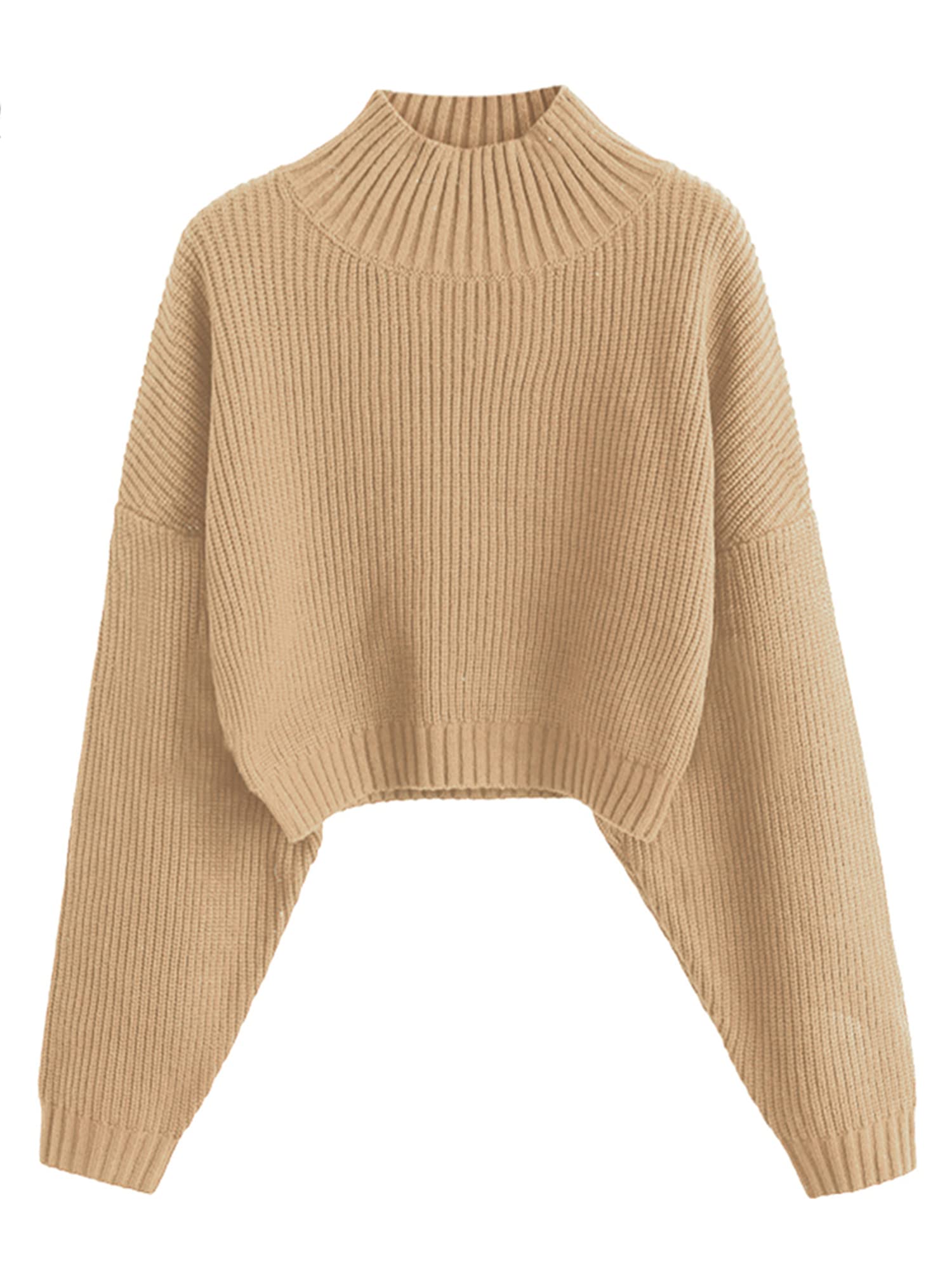ZAFUL Women's Cropped Turtleneck Sweater Lantern Sleeve Ribbed Knit Pullover Sweater Jumper