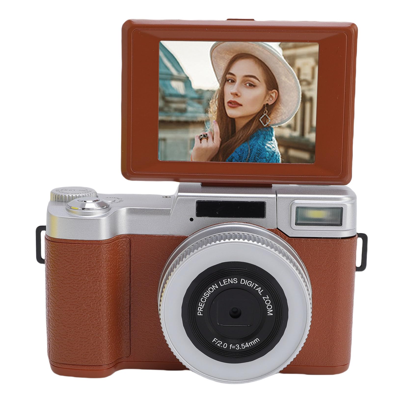 4K 64MP Digital Camera for Vlogging Live Streaming, 16 Retro Filters & Smart Autofocus, Portable Travel Camera with 180° Flip Screen for Photography (Brown)-picture-15