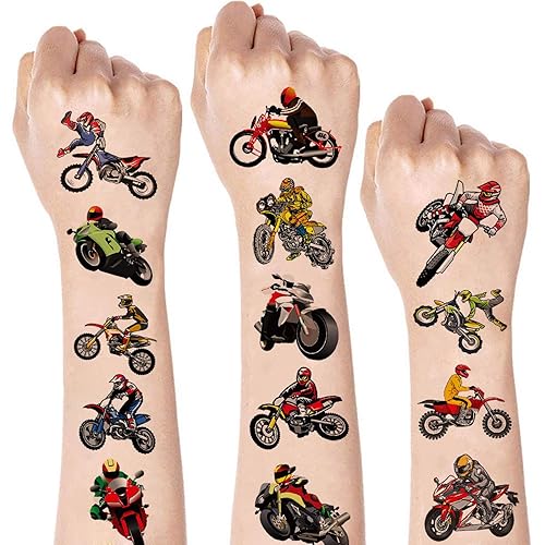 8 hojas de tatuajes temporales de motocross para niños, motocross suministros de fiesta de cumpleaños de carreras de motocross regalos de fiesta