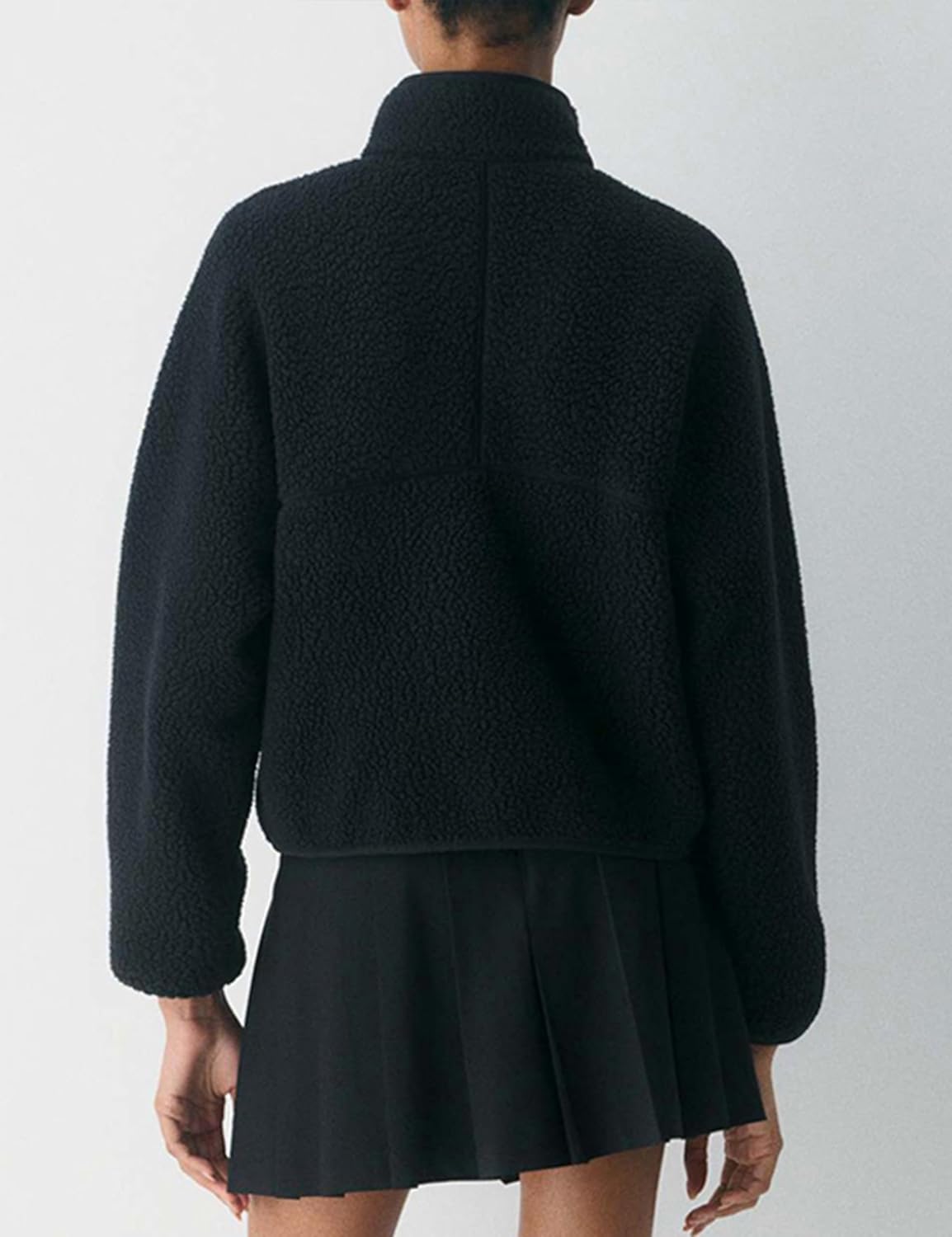 Fleece Jackets Women Causal Long Sleeve Sherpa Jacket Warm Ziper Fuzzy Coat Sweatshirts Trendy with Pockets(Black-S) - Image 4