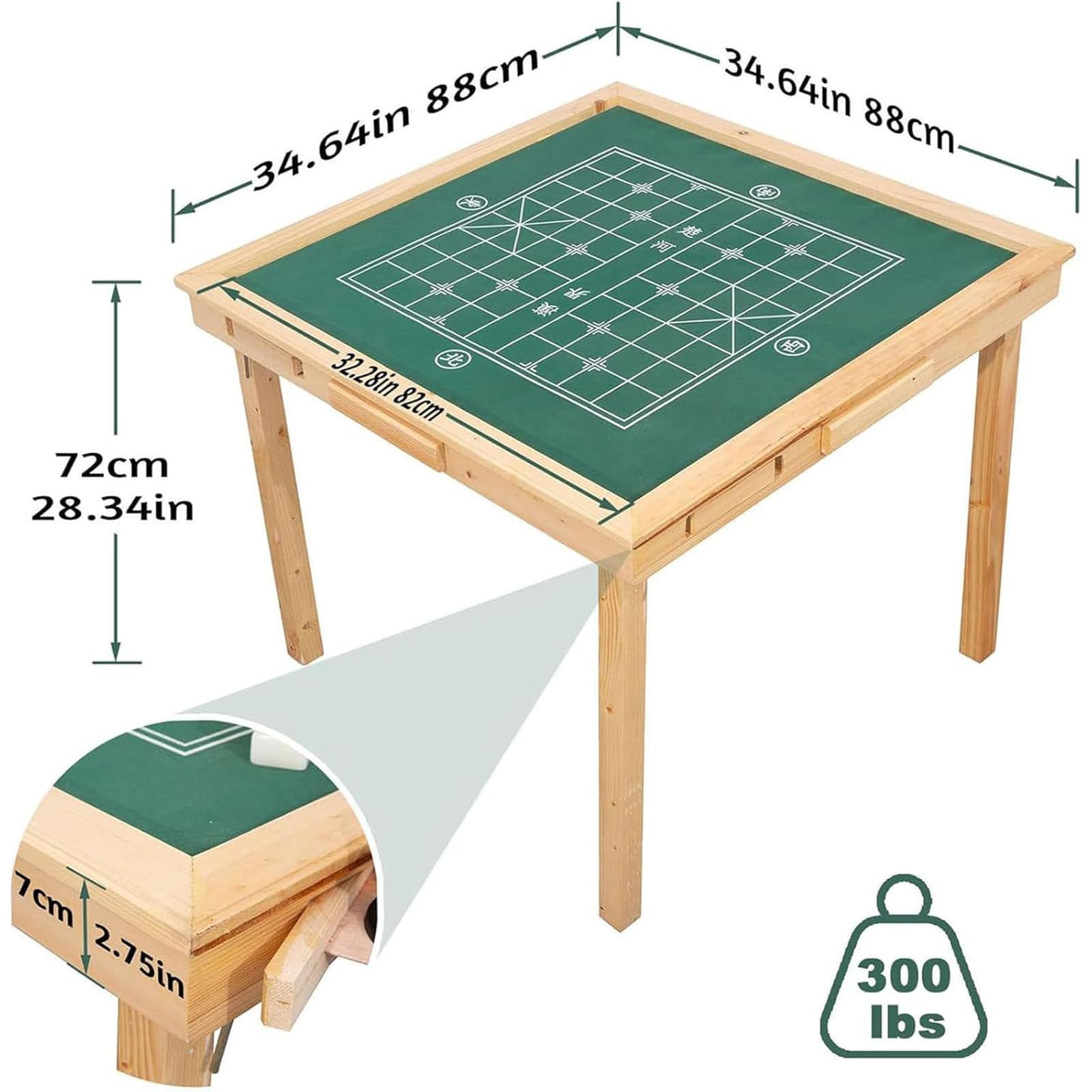Składany stół mahjong do pokera, gier karcianych i gier planszowych z 4 uchwytami na kubki i 4 rowkami na żetony