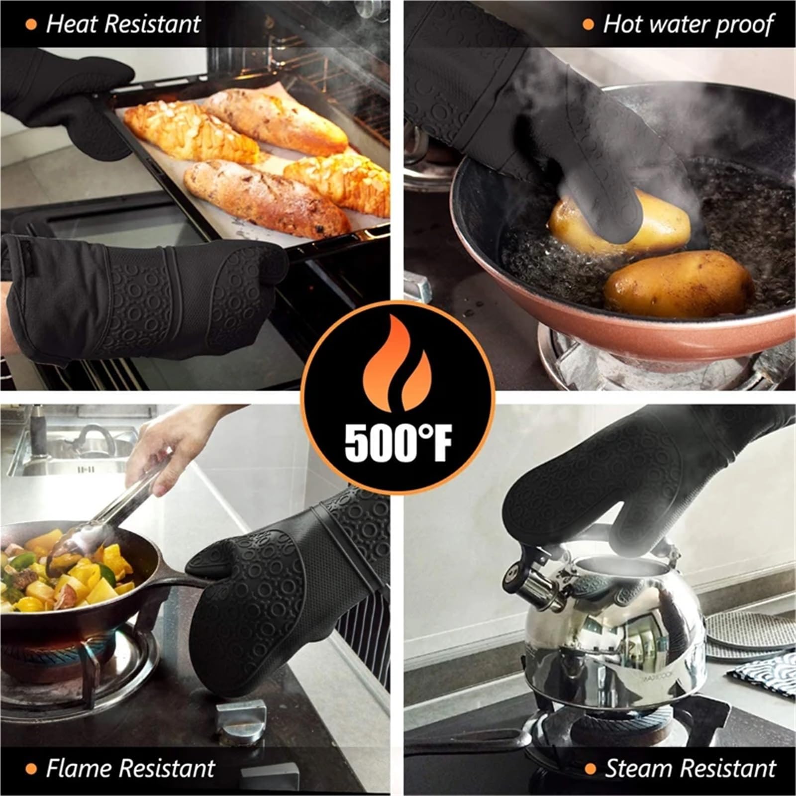 Set di 6 guanti da forno extra lunghi e presine, cucina in silicone resistenti al calore Per Casa Cucina