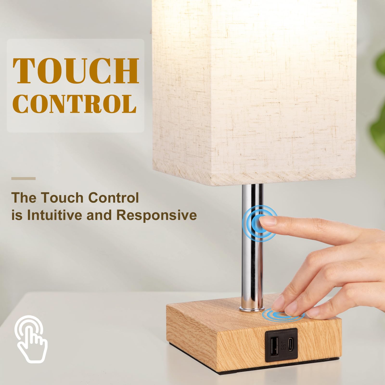 Aooshine Bedside Lamps, Table Lamp for Living Room Bedroom Touch Lamps Bedside with USB A+C Charging Ports - Image 2