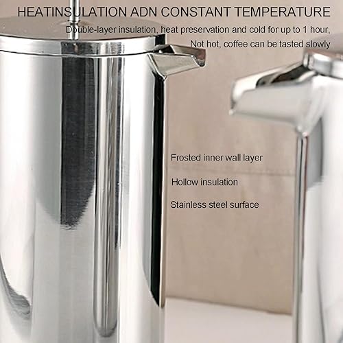 Miniatura 4 de French Press - Cafetera de doble pared de acero inoxidable de grado 304 para café expreso y tetera, sin óxido, apta para lavavajillas, 34 onzas (1