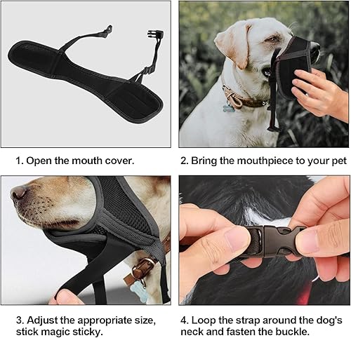 Miniatura 7 de Bozal para perro, bozal de nailon suave para perros pequeños, medianos y grandes, negro, M