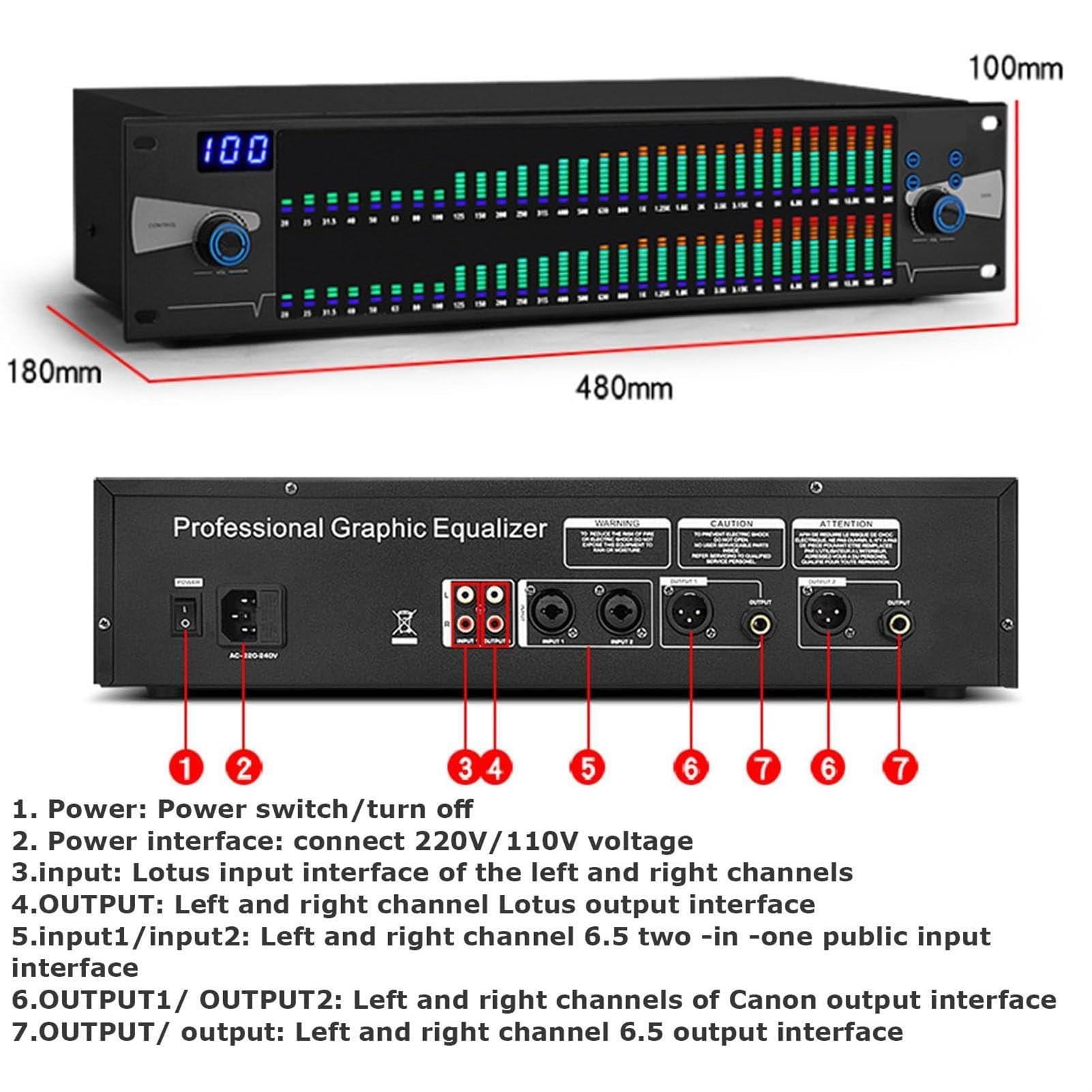 Ecualizador profesional analógico de etapa, ecualizador digital de 31 bandas para sistema de audio estéreo doméstico, pantalla LCD HD, chip de procesamiento DSP inteligente, procesador digital de