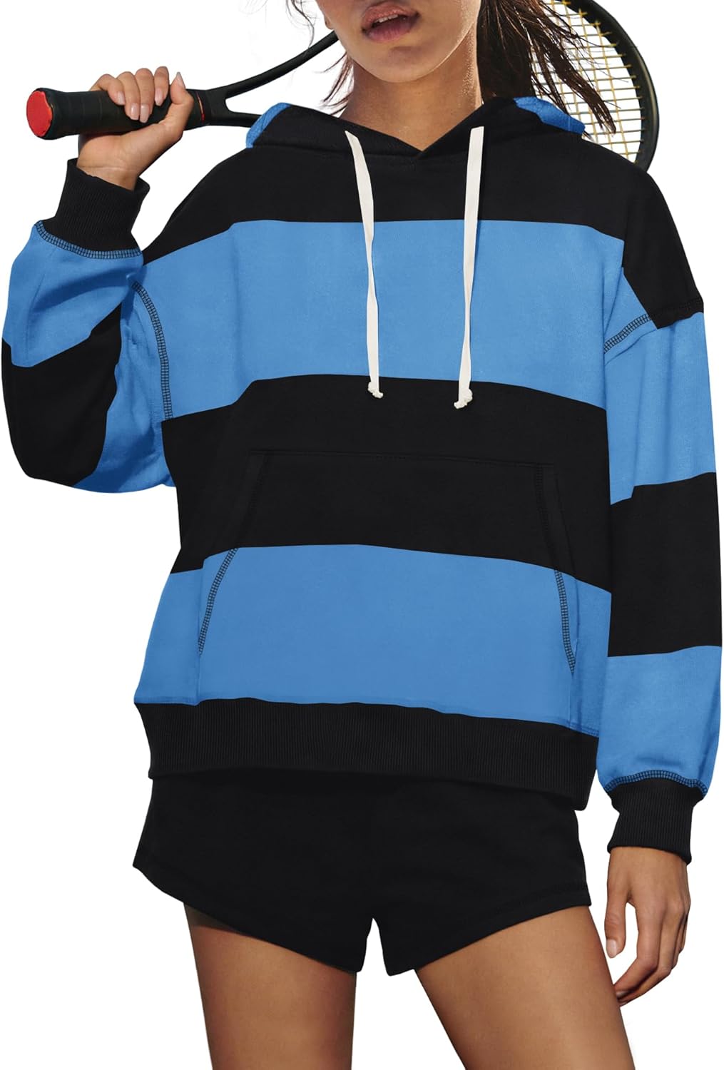 SENSERISE Women Striped Workout Set 2 Piece Outfits Matching Lounge Sets Oversized Hoodies Shorts Sets Travel Sweatsuits