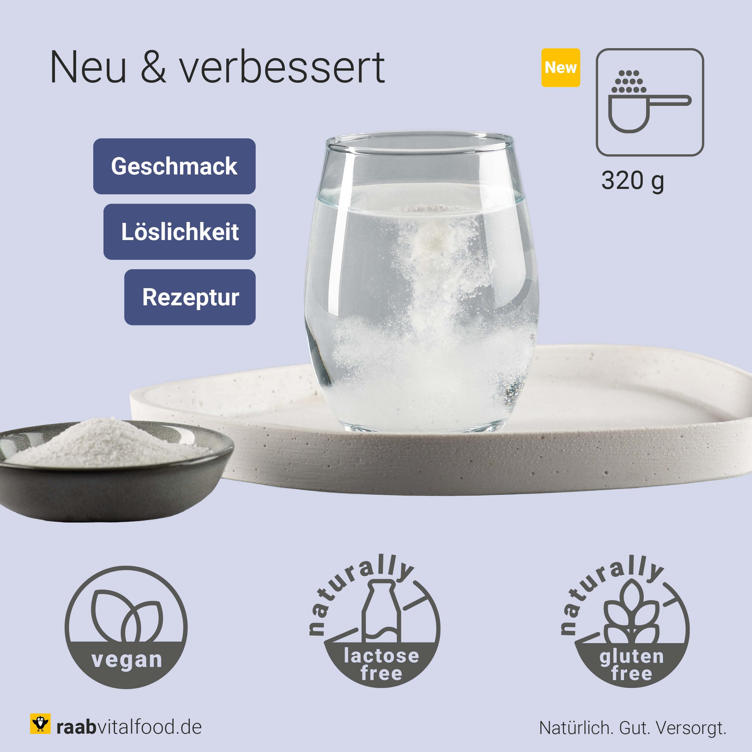 Raab Vitalfood Electrolytes Pur (320 g) - Végétalien, avec cuillère doseuse, poudre d'électrolytes sans sucre et sans édulcorant, parfait pour les sportifs en perte de liquide