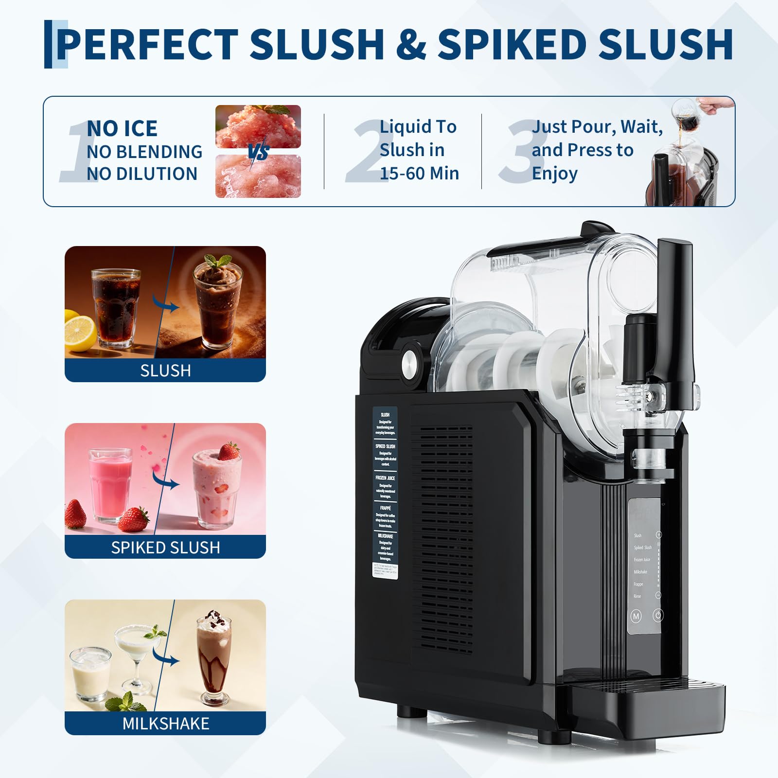 Máquina de granizado para el hogar, 3,0 l, 5 en 1 para granizados, cócteles, batidos, frappé y bebidas congeladas, 15-40 minutos de tiempo de fabricación, control de temperatura manual, limpieza