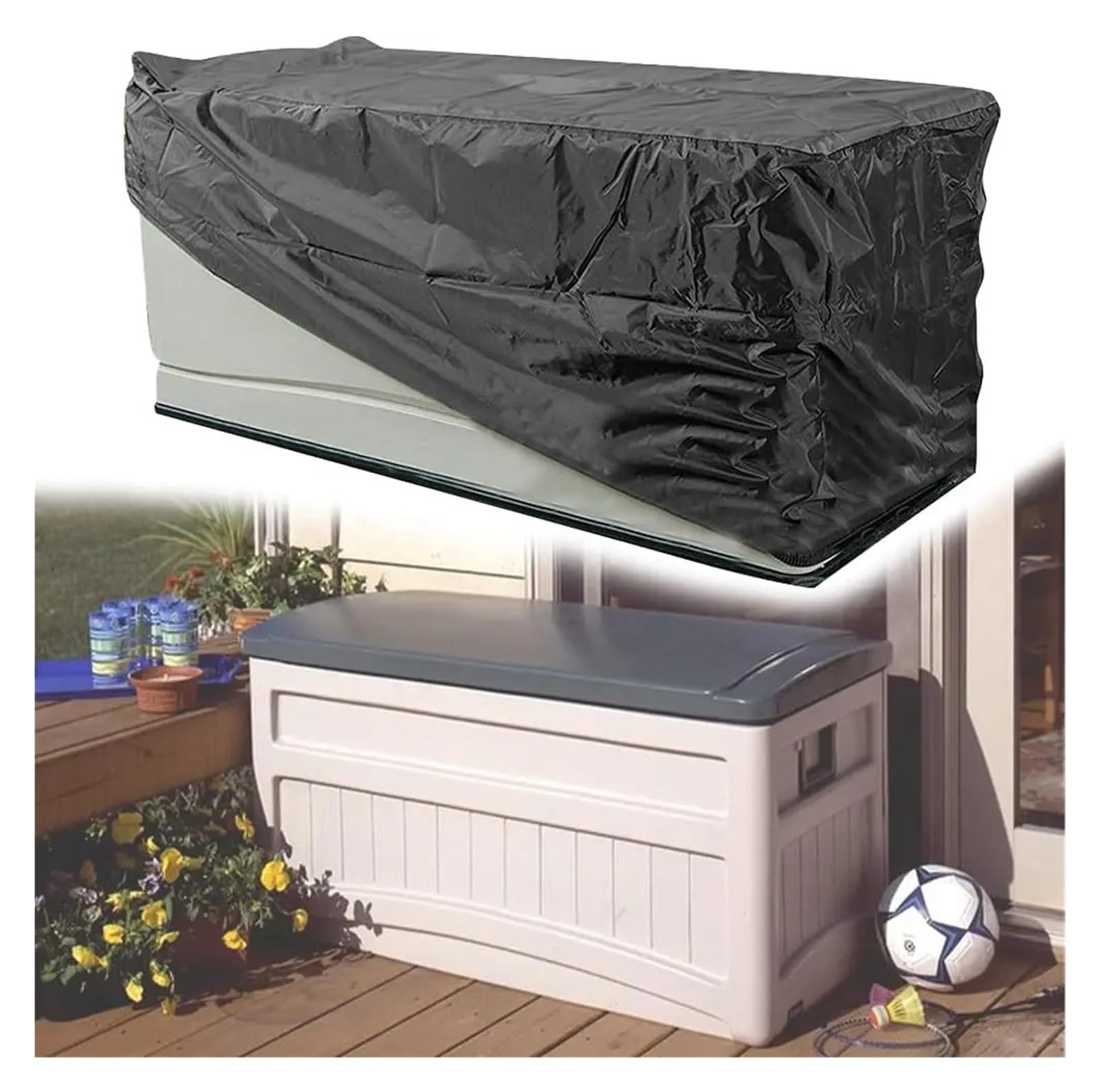 Housse Pour Coffre De Jardin Housse de coffre terrasse grande taille, imperméable et résistante, for repose-pieds cour, toutes saisons, for l'extérieur(148x84x87cm)