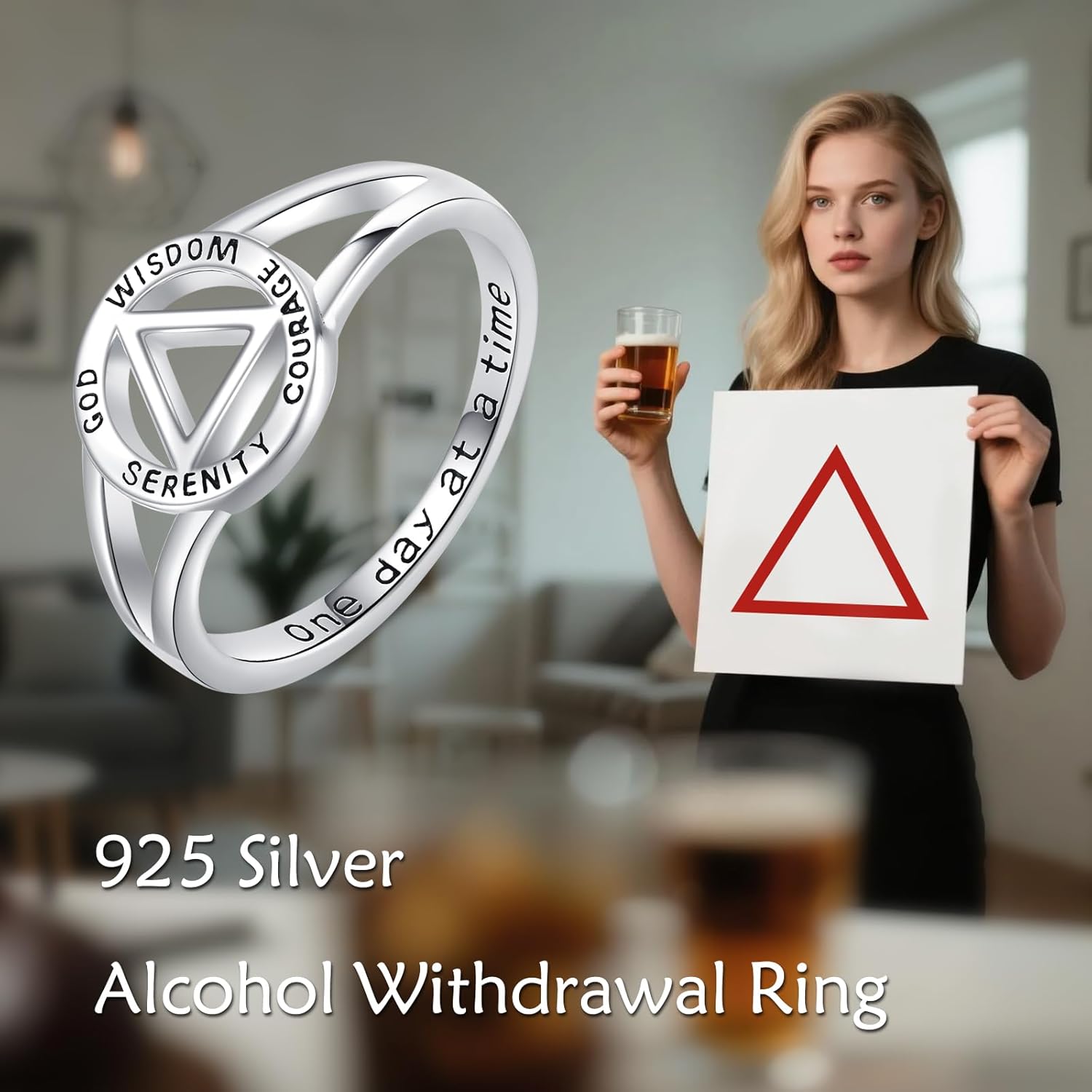 AOBOCO Sobriety Rings for Women AA Ring Sobriety Gifts 925 Sterling Silver Alcoholics Anonymous Gifts Stay Sober Recovery Jewelry for Men Women Her