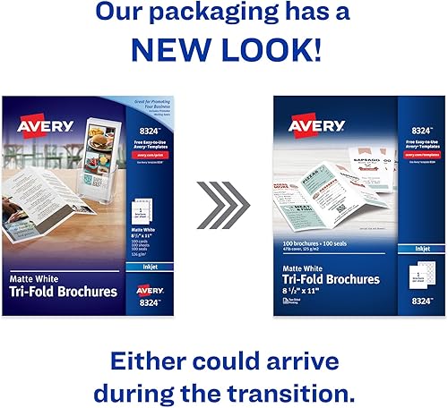 Miniatura 2 de Avery Papel de folleto imprimible de tres pliegues, impresoras de inyección de tinta, 100 folletos y sellos de correo, 8.5 x 11 pulgadas (8324)