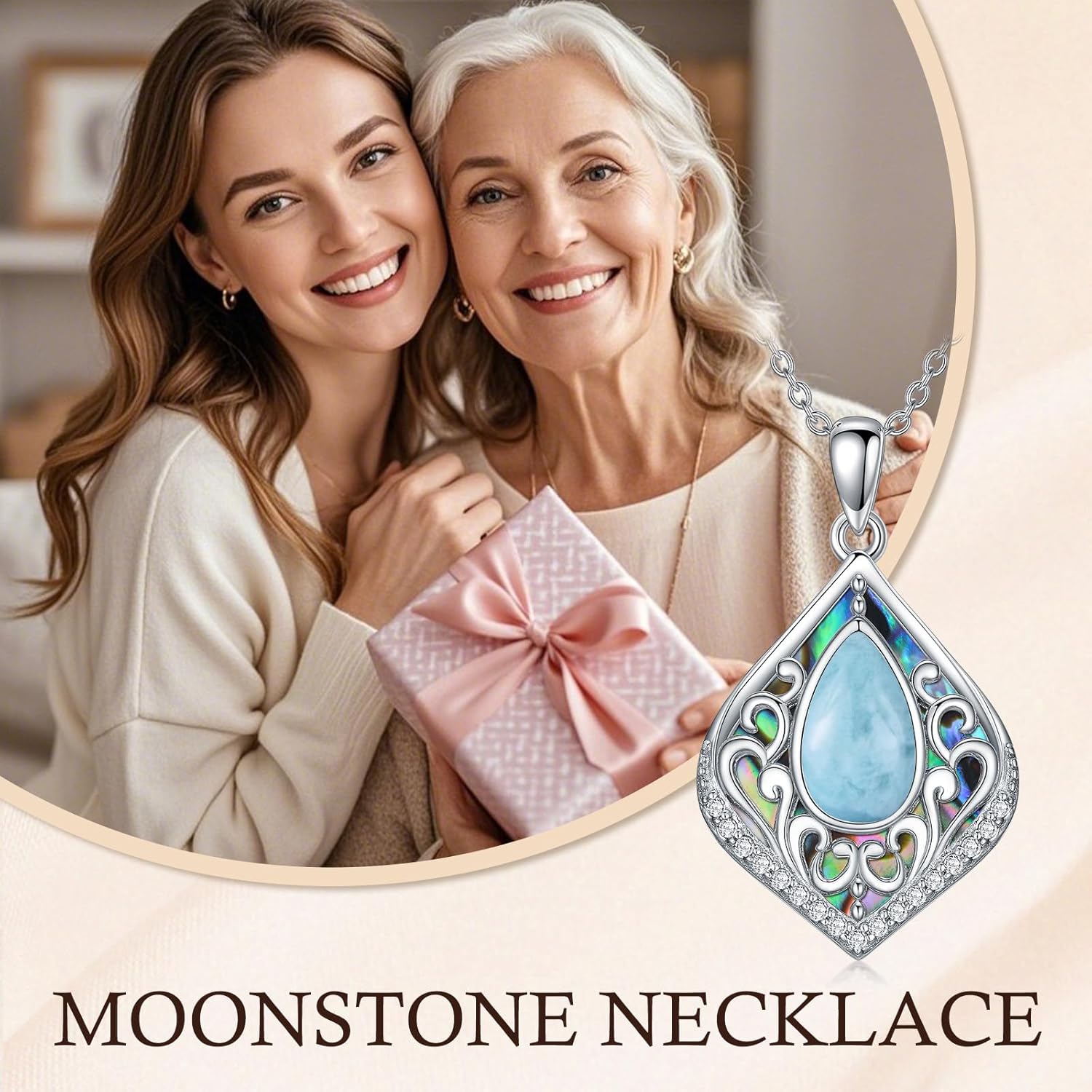 Filigree Gemstone Necklace 925 Sterling Silver Teardrop Bohemian Necklace Abalone Shell Jewelry Birthday Gifts for Women - Image 3