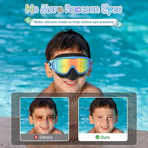 Miniatura 4 de Paquete de 2 gafas de natación para niños con cubierta para la nariz, gafas de natación antivaho con protección UV para niños y jóvenes de 3 a 15
