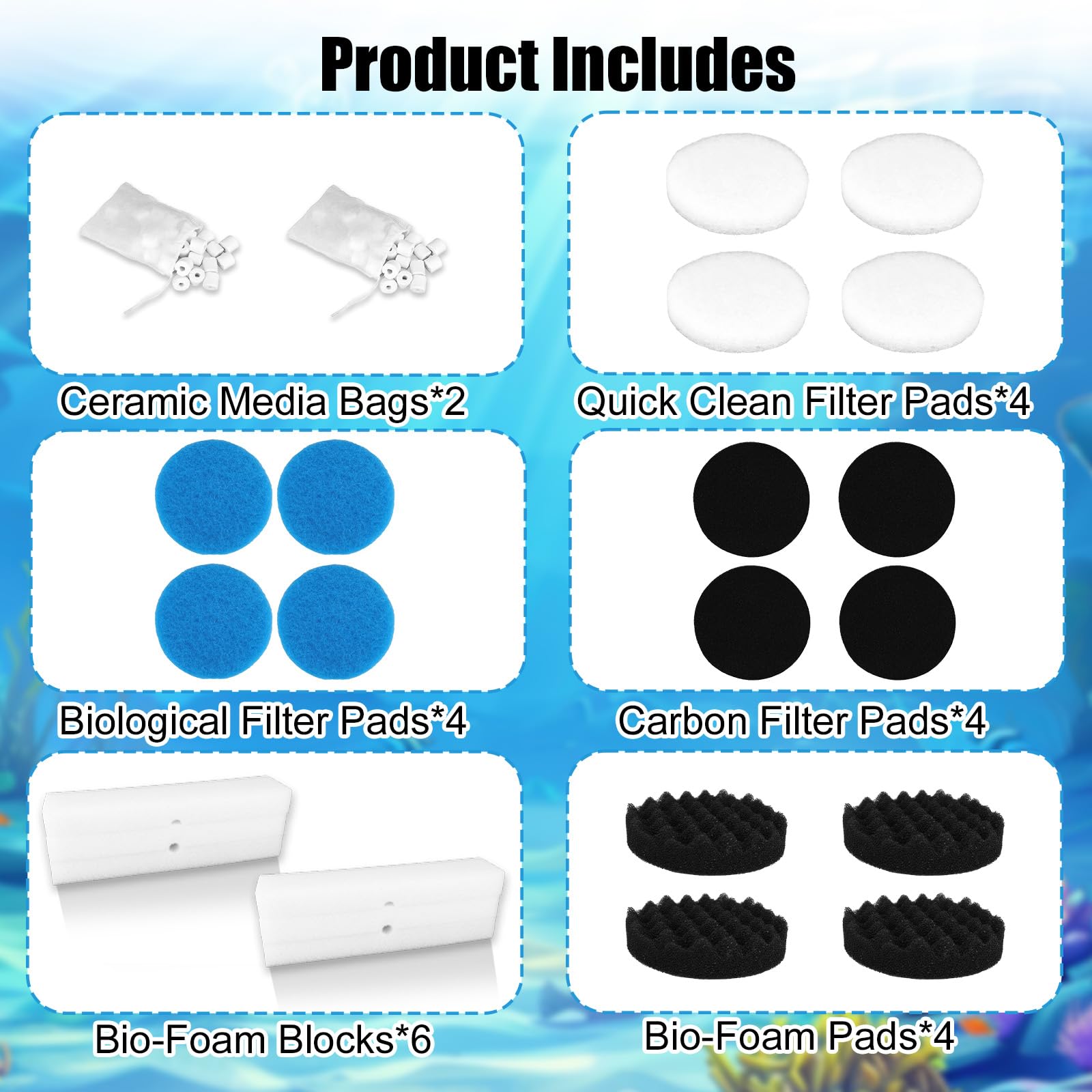 Kit de 24 filtres de rechange pour filtres d'aquarium Fluval FX2/FX4/FX5/FX6, comprend des sacs en céramique, des tampons de polissage à l'eau, des tampons en mousse, un tampon de biomousse