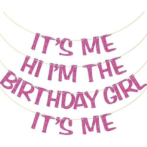 Qttier It's Me Hi I'm The Birthday Girl It's Me Banner, Per-strung Hot Pink Birthday Banner for Girl, Swiftie Birthday Party Decorations