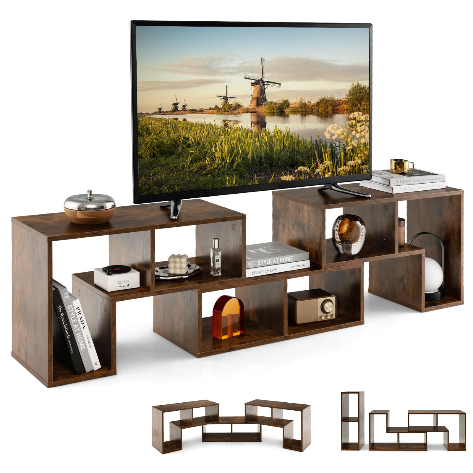 TV Cabinet for TVs up to 65”, 3 PCS Console Television Entertainment Center, Free Combination TV Stand Unit for Living Room Bedroom (Rustic Brown)