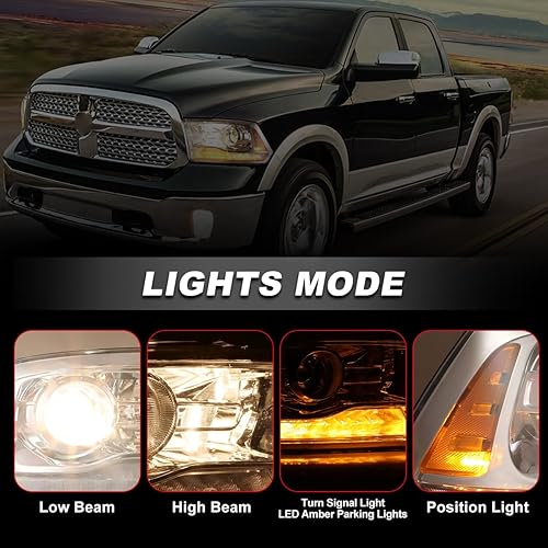 Miniatura 5 de Nixon Offroad Conjunto de faros delanteros para Dodge Ram 1500 2500 3500 2009-2018, faros delanteros de haz alto y bajo con luces direccionales