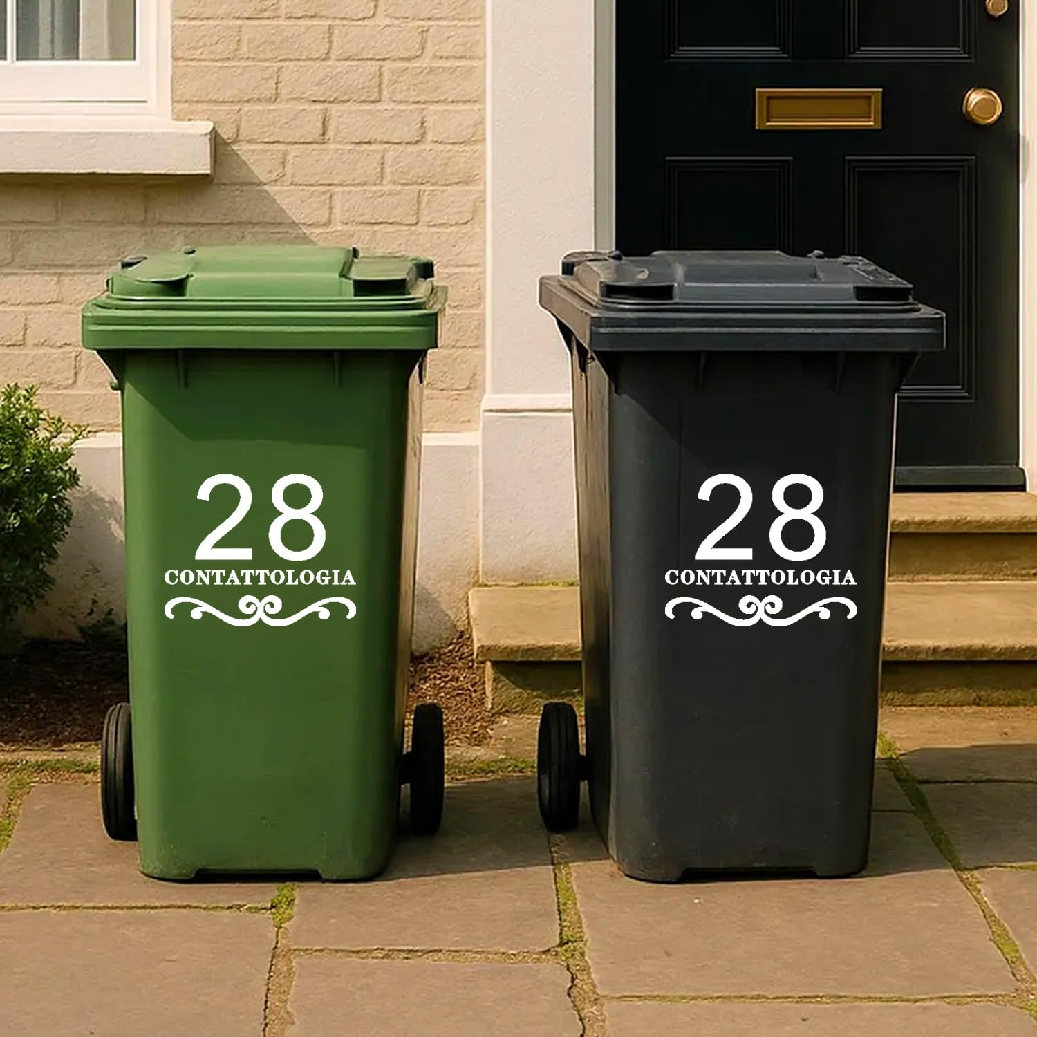Personalised Wheelie Bin Sticker, Custom Your House Number & Address Waterproof Vinyl Decal, Number and Street Name, Recycle Bin Stickers，Rubbish Bin(A)