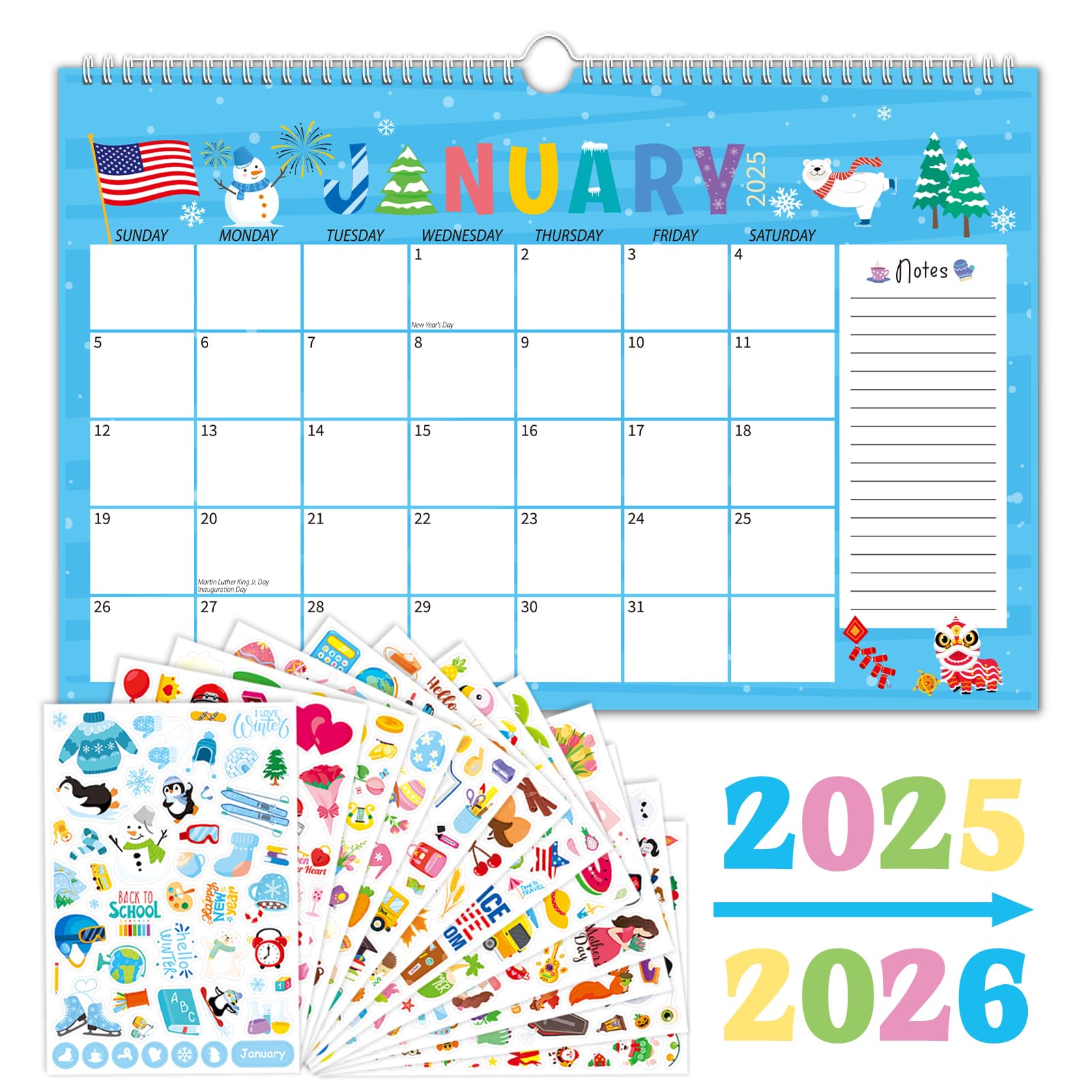 MoShining large Desk Calendar 2025-2026 with Monthly Holiday Planner Stickers 24 Months Large Deskpad Calendar Wall Calendar Home Office Decor 17x11"