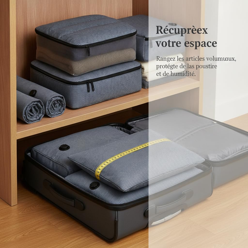Sac Compression Manuel Vêtements, 70x50x30cm, 50x80cm, 40x50cm