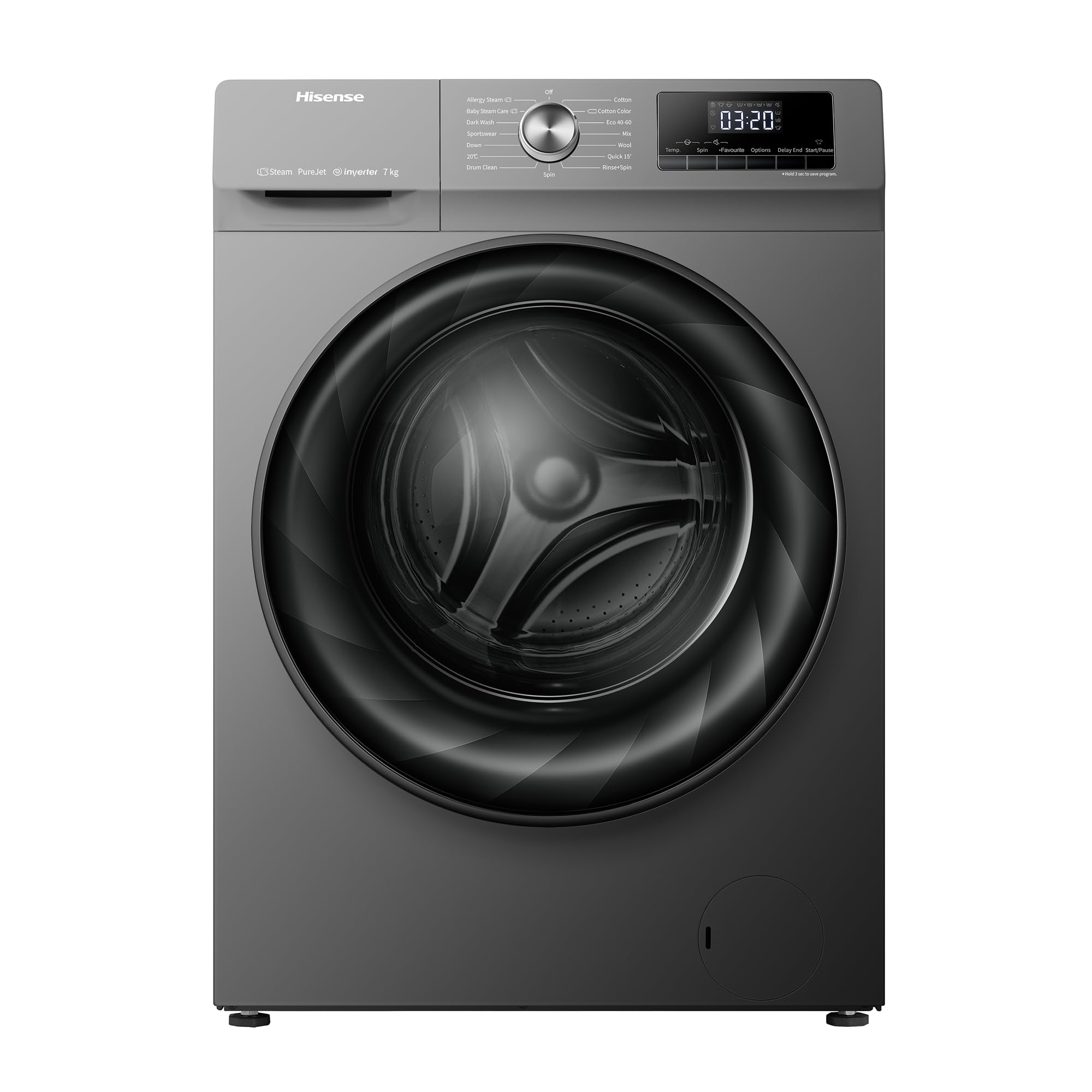 Hisense WFQY7012EVJMT 7 Kg Front Load Fully Automatic Washing Machine with Inverter Motor, 1200 RPM, 15 Mins Quick Wash Program & Delay Timer, Titanium Gary, 1 Year Warranty