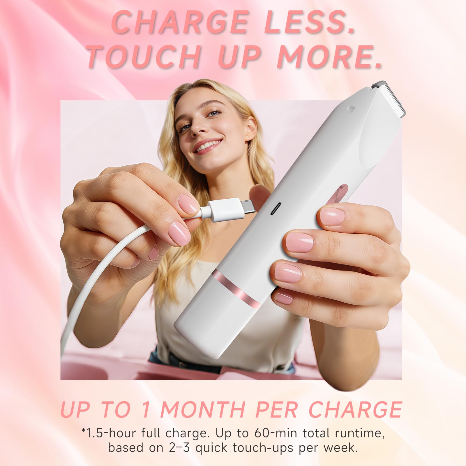 Rasoio elettrico per bikini da donna, rasoio personale per peli pubici, linea bikini, gambe, ascelle e viso, ricaricabile USB-C, delicato sulla pelle sensibile, risciacquabile, regalo, bianco