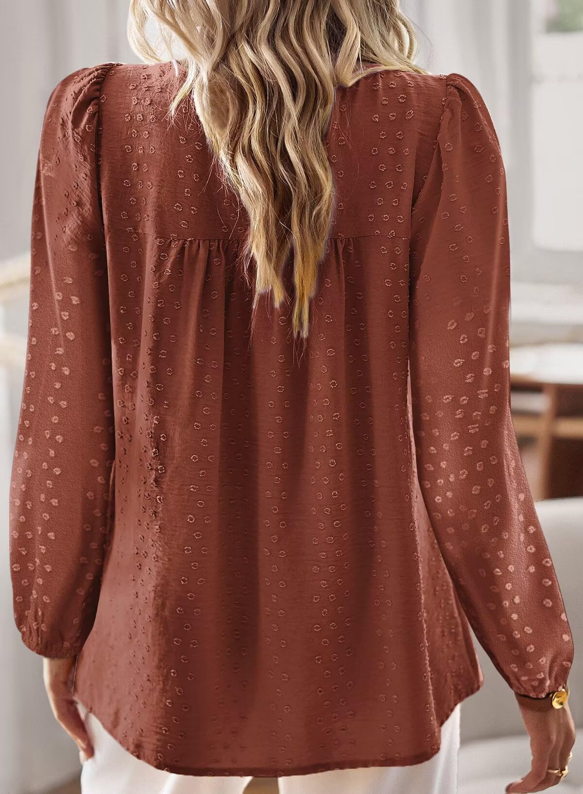 TUUHAW Camicia Donna Manica Lunga Autunno Boho Top con Scollo Rotondo Punto Svizzero Bluse Pizzo Elegante Maglietta Casual