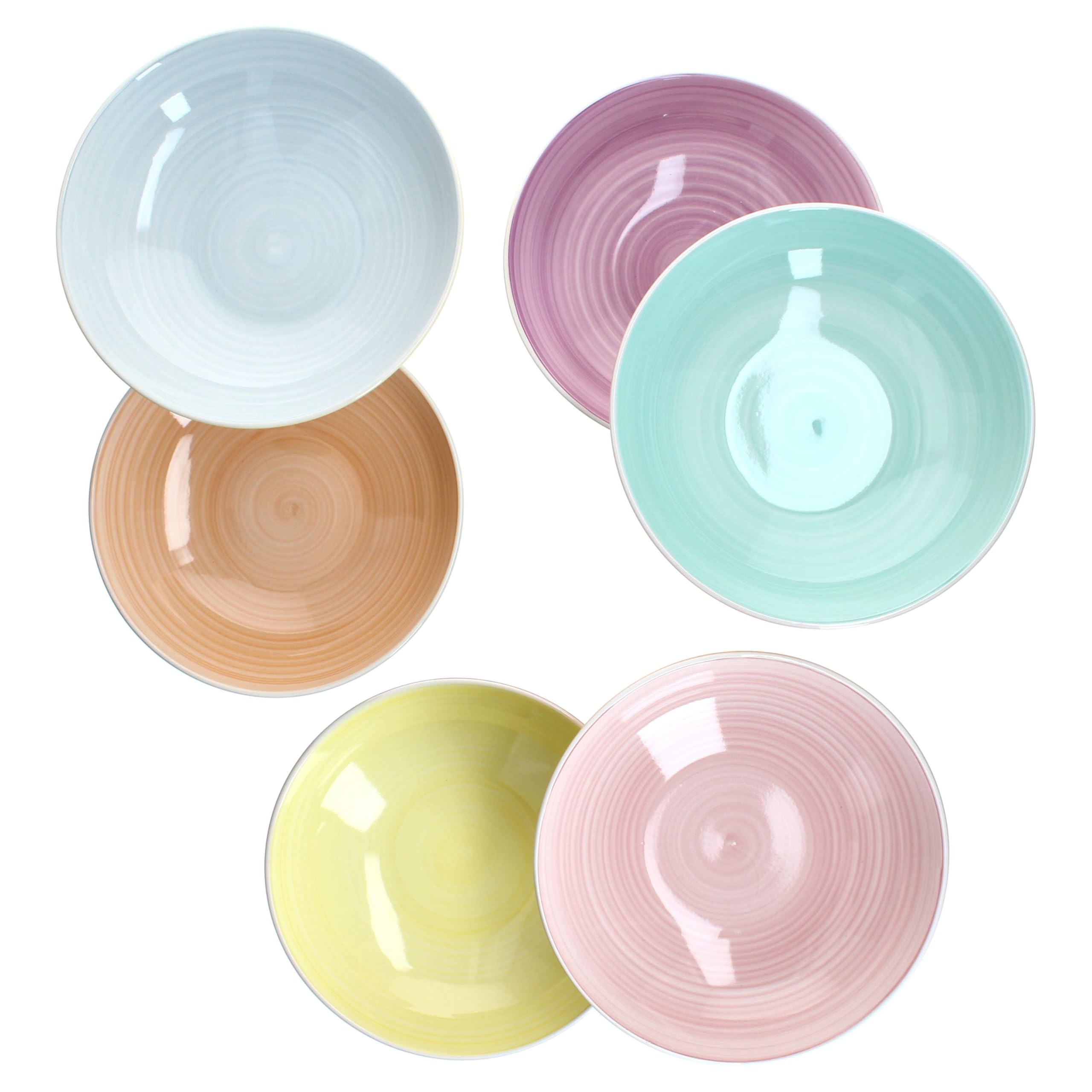 MamboCat Pastello 6-częściowy zestaw talerzy do spaghetti I Ø 23,5 cm, 800 ml I kolorowe talerze kamionkowe w pastelowych kolorach dla 6 osób I głębokie talerze do makaronu, sałatek, misek, zup itp. I