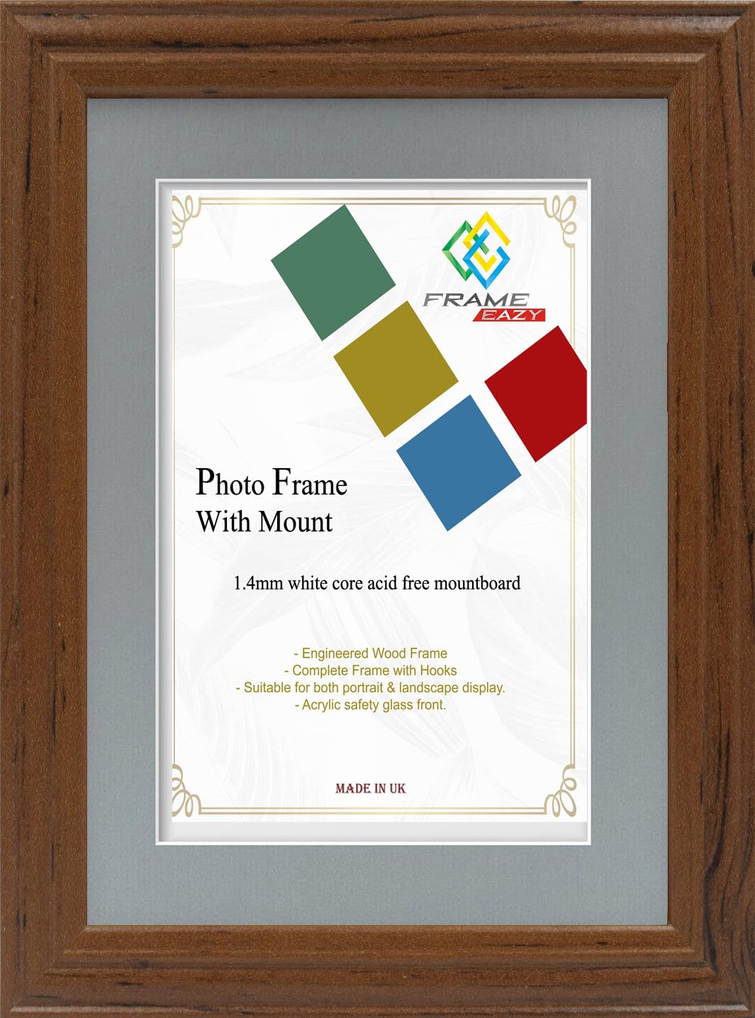 FRAME EAZY Dark Oak 30x20 Photo Frame with A2 Grey Mount - Antique Style Picture Frame With Safe Perspex Front - Frame 30" x 20" For Picture Size A2 — image 1