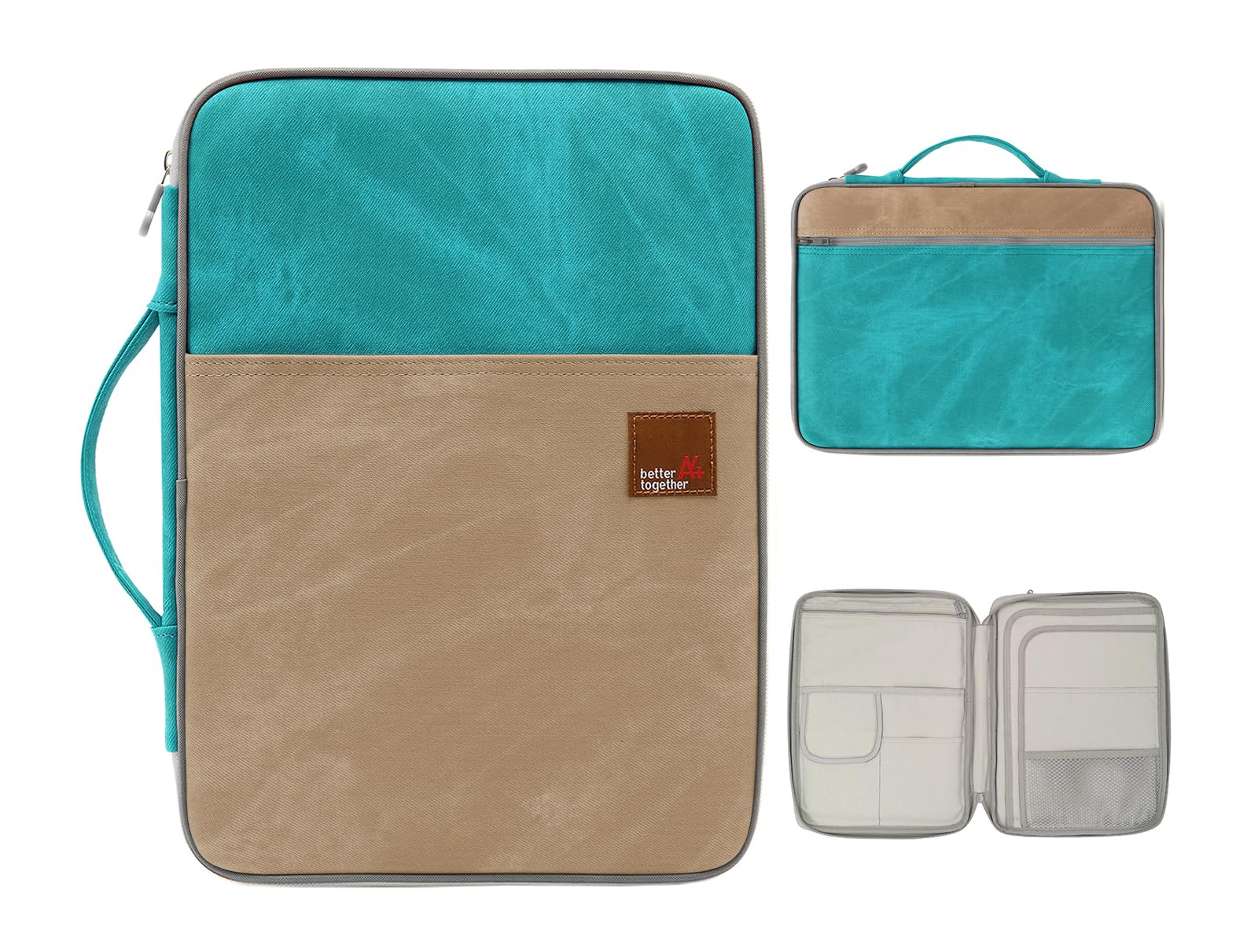 Mygreen Zipper Portfolio Organizer A4 Note Pouch-Waterproof Document Bags/Zipper Binder/Paper Case Green and Khaki — image 1