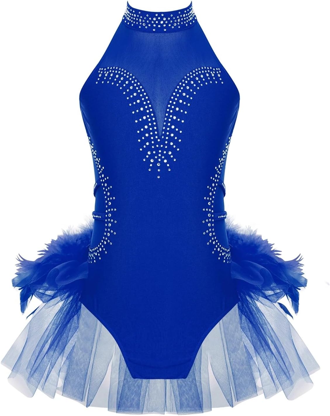 Gymnastics Leotard Kids Girls Rhythmic Gymnastics Leotard Dance Jumpsuit Tulle Skirted Skating Bodysuit Performance Costume(Blue,8)