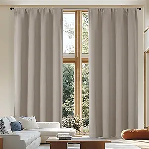 Simplebrand Ava Blackout Curtains for Patio 108 Inches Long 2 Panels Set, Solid Thermal Insulated Room Darkening Rod Pocket Window Treatment Curtains Blackout Drapes, W50 x L108 Inch, Stone