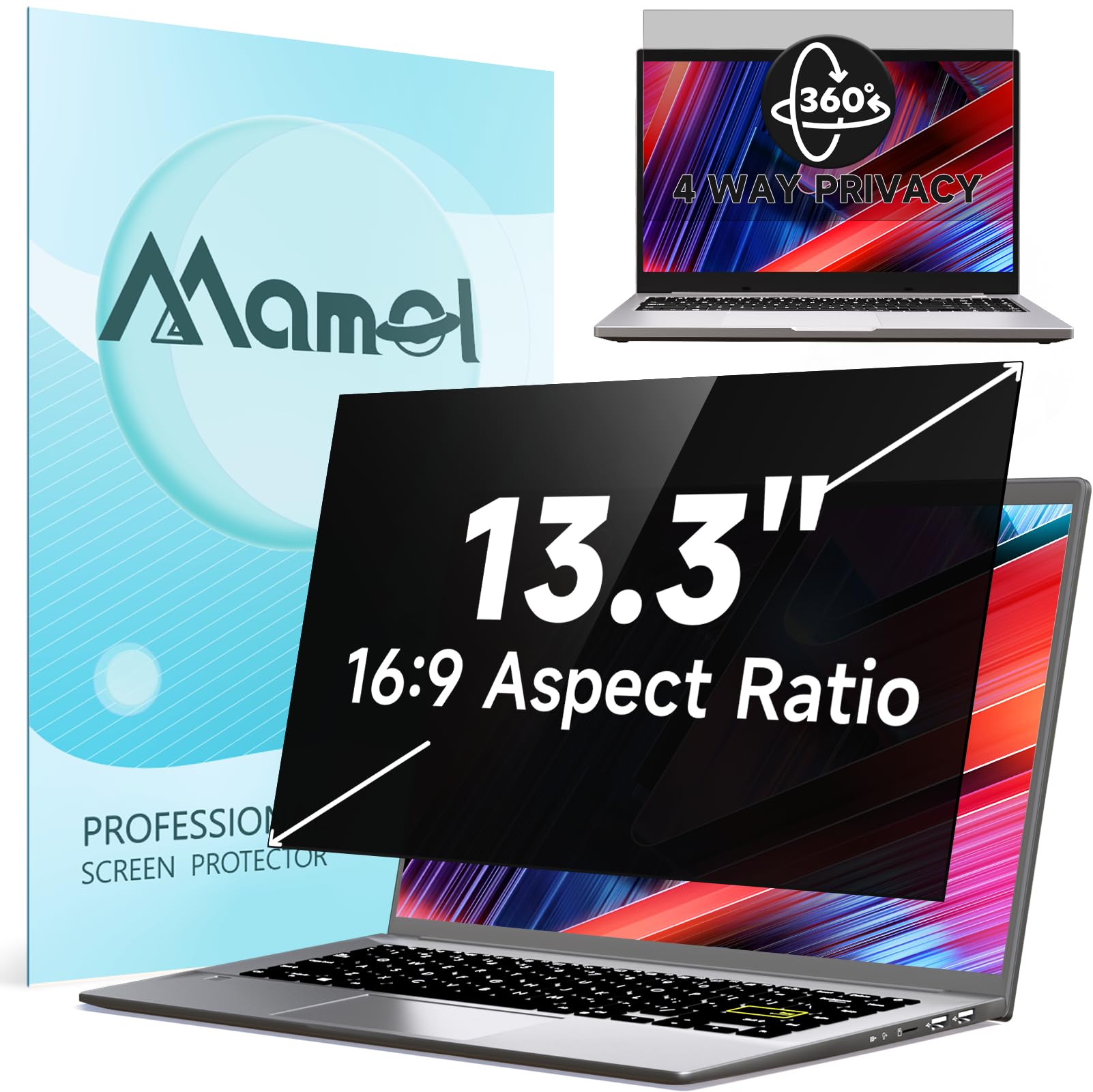 Mamol 360° Privacy Screen for Macbook Pro 13 Inch (2016-2022, M1, M2) & Air 13 inch (2018-2021, M1), Anti Glare Blue Light Filter, Nano No Glue Anti Spy Black Protector for Mac Pro 13'' Laptop — view 12