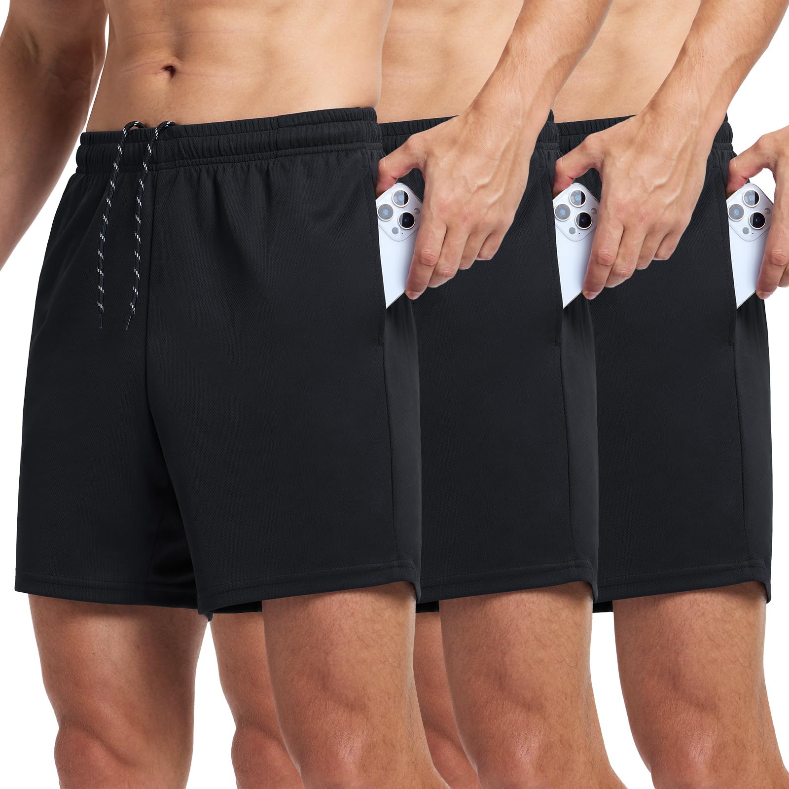 3 Pack Mens Athletic Shorts 7 Inch Quick Dry Workout Gym Shorts Lightweight Sports Running Short for Men