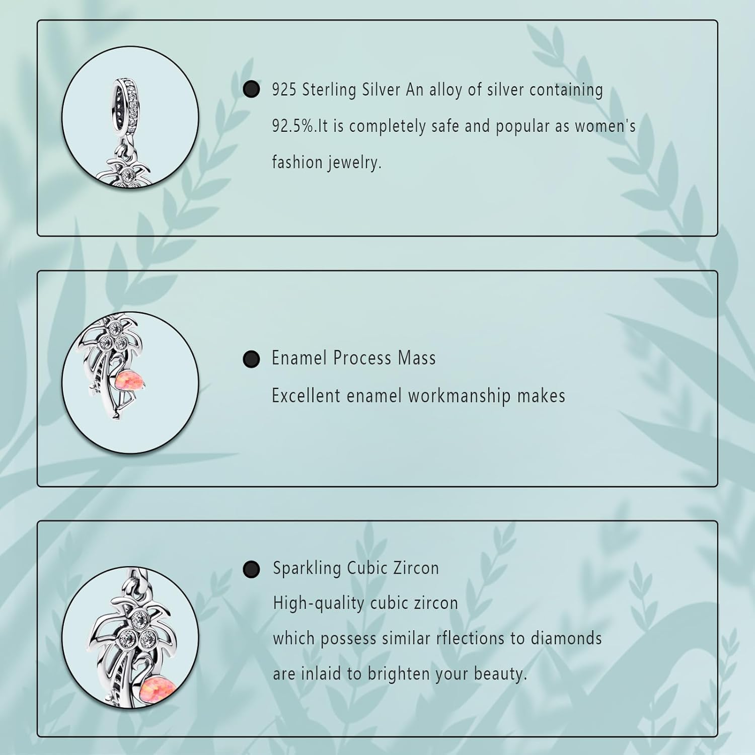 Coconut Pink Coral Flamingo Pendant 925 Sterling Silver Charms Fit Women's Bracelet Necklace Charm Birthday Gift for Family Friends - Image 3