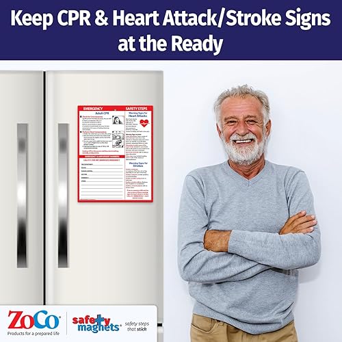 Miniatura 5 de RCP para adultos, ataque cardíaco y accidente cerebrovascular, gráficos de rescate (paquete de 2), tarjeta de referencia rápida de primeros auxilios