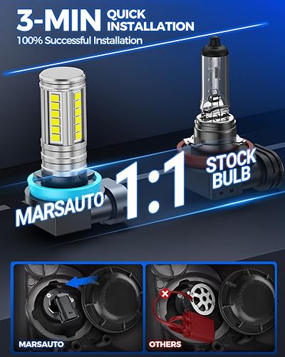 Vista 19 de Marsauto Bombillas LED antiniebla H11 H8 H16, 6000 K xenón blanco, chips CSP brillantes superiores de 360 grados DRL, bombillas halógenas